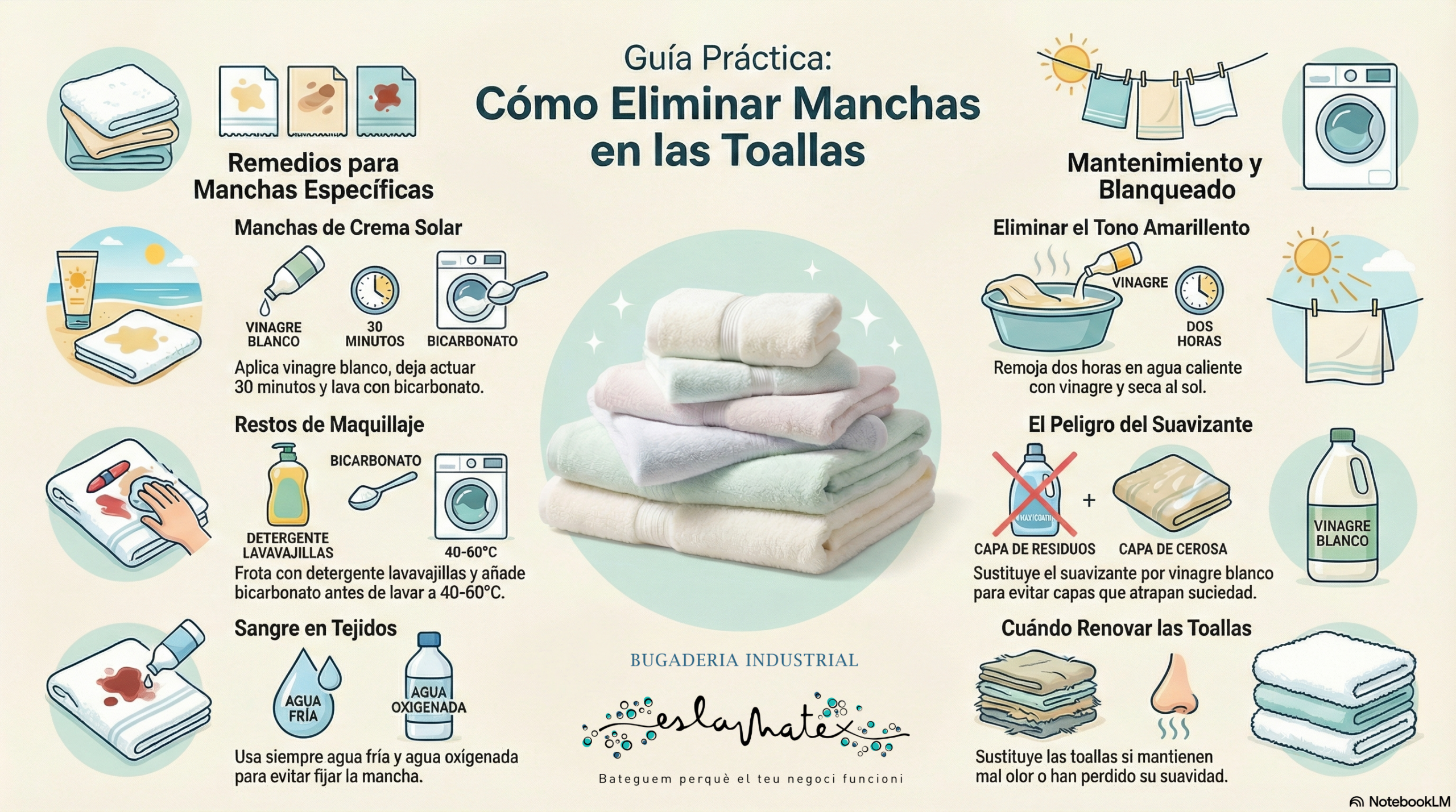Eliminar manchas toallas lavanderia industrial eslamatex
